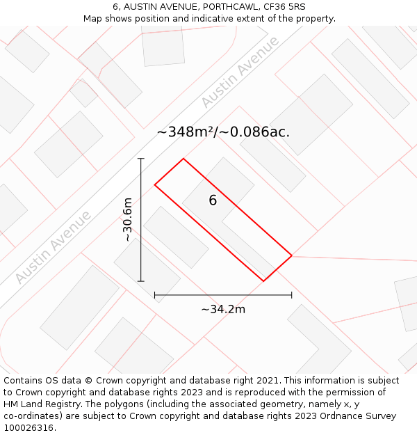 6, AUSTIN AVENUE, PORTHCAWL, CF36 5RS: Plot and title map