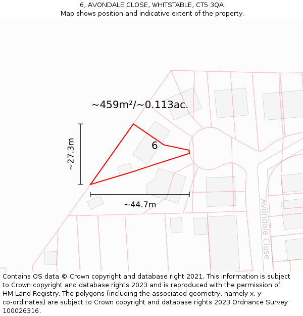 6, AVONDALE CLOSE, WHITSTABLE, CT5 3QA: Plot and title map