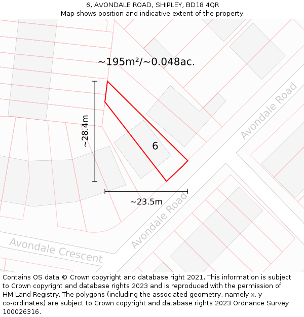 6, AVONDALE ROAD, SHIPLEY, BD18 4QR: Plot and title map