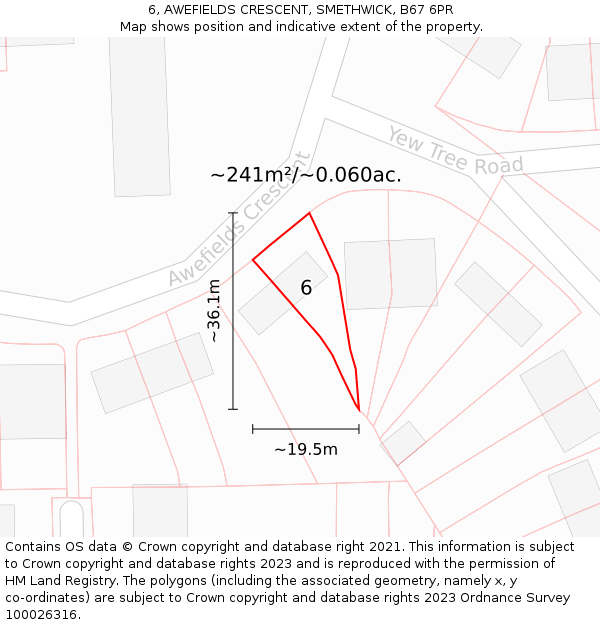 6, AWEFIELDS CRESCENT, SMETHWICK, B67 6PR: Plot and title map