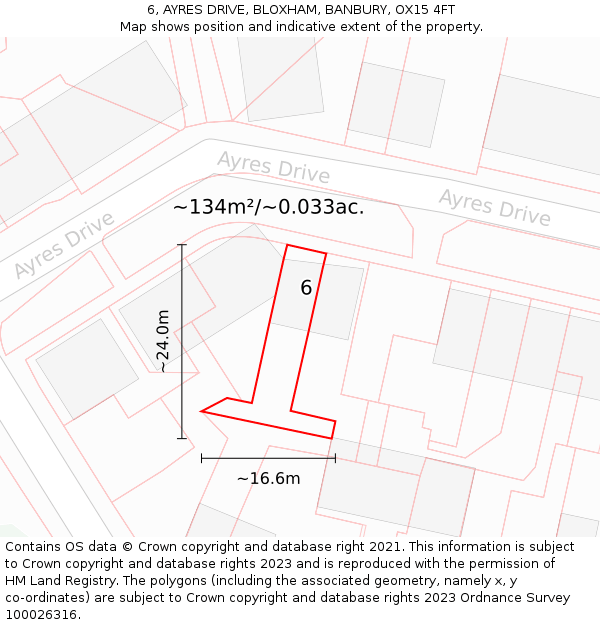 6, AYRES DRIVE, BLOXHAM, BANBURY, OX15 4FT: Plot and title map