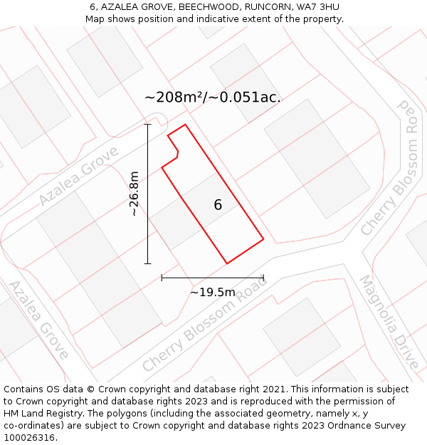 6, AZALEA GROVE, BEECHWOOD, RUNCORN, WA7 3HU: Plot and title map
