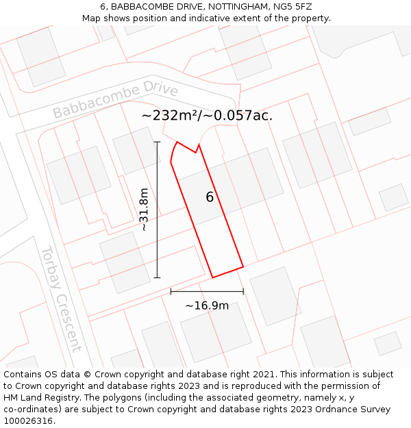 6, BABBACOMBE DRIVE, NOTTINGHAM, NG5 5FZ: Plot and title map