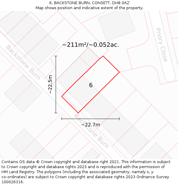 6, BACKSTONE BURN, CONSETT, DH8 0AZ: Plot and title map