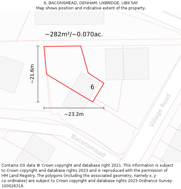 6, BACONSMEAD, DENHAM, UXBRIDGE, UB9 5AY: Plot and title map