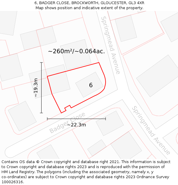 6, BADGER CLOSE, BROCKWORTH, GLOUCESTER, GL3 4XR: Plot and title map