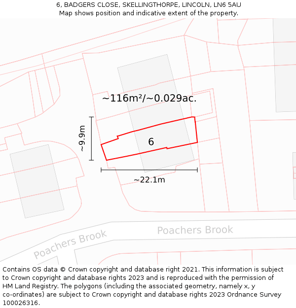6, BADGERS CLOSE, SKELLINGTHORPE, LINCOLN, LN6 5AU: Plot and title map