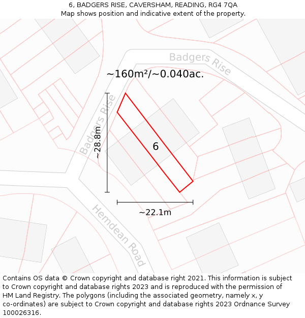6, BADGERS RISE, CAVERSHAM, READING, RG4 7QA: Plot and title map