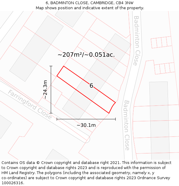 6, BADMINTON CLOSE, CAMBRIDGE, CB4 3NW: Plot and title map