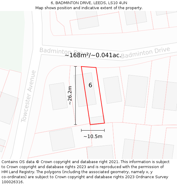 6, BADMINTON DRIVE, LEEDS, LS10 4UN: Plot and title map