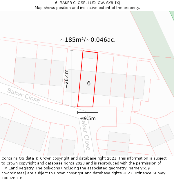 6, BAKER CLOSE, LUDLOW, SY8 1XJ: Plot and title map