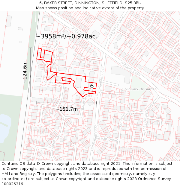 6, BAKER STREET, DINNINGTON, SHEFFIELD, S25 3RU: Plot and title map