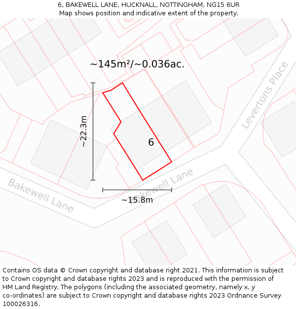 6, BAKEWELL LANE, HUCKNALL, NOTTINGHAM, NG15 6UR: Plot and title map
