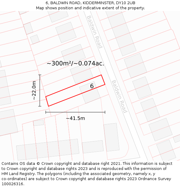 6, BALDWIN ROAD, KIDDERMINSTER, DY10 2UB: Plot and title map