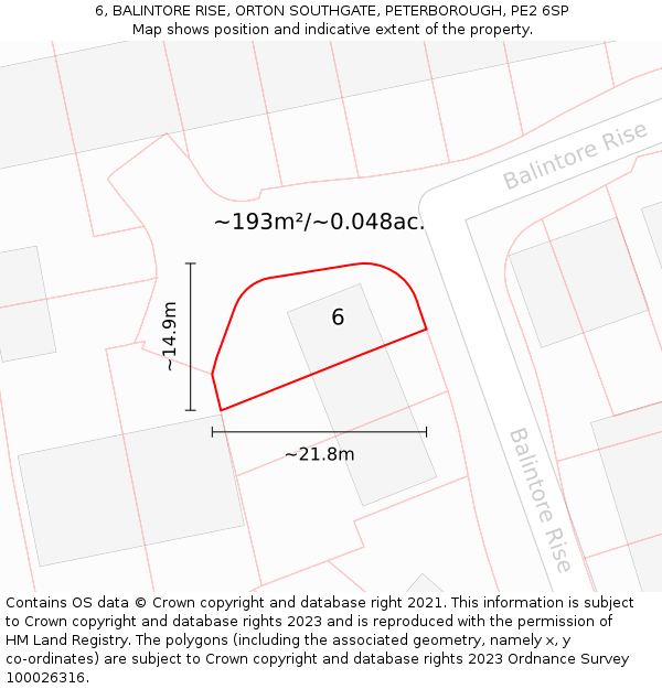 6, BALINTORE RISE, ORTON SOUTHGATE, PETERBOROUGH, PE2 6SP: Plot and title map