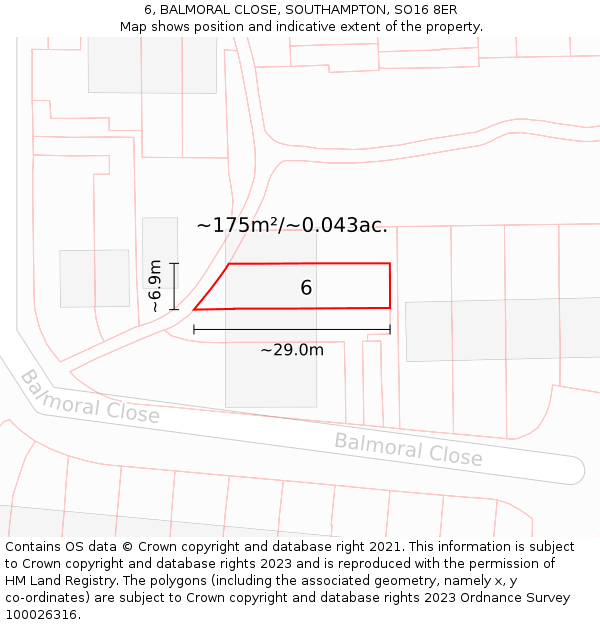 6, BALMORAL CLOSE, SOUTHAMPTON, SO16 8ER: Plot and title map