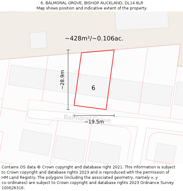 6, BALMORAL GROVE, BISHOP AUCKLAND, DL14 6LR: Plot and title map