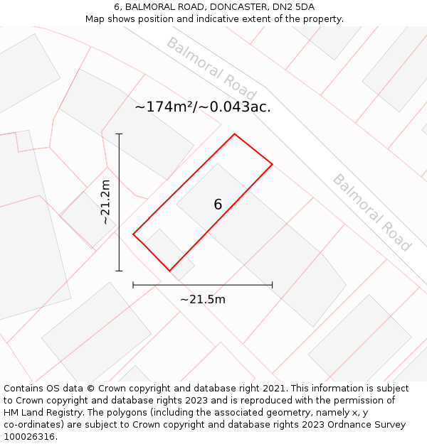 6, BALMORAL ROAD, DONCASTER, DN2 5DA: Plot and title map
