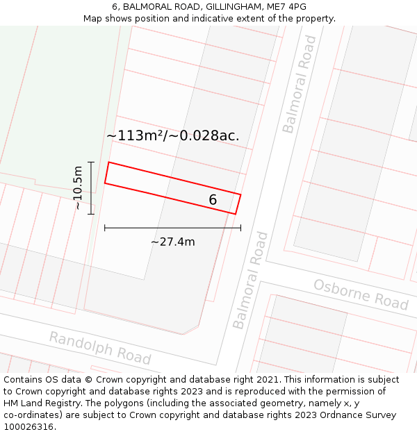6, BALMORAL ROAD, GILLINGHAM, ME7 4PG: Plot and title map