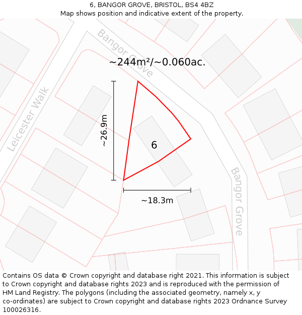 6, BANGOR GROVE, BRISTOL, BS4 4BZ: Plot and title map