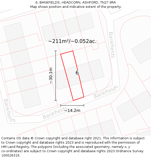 6, BANKFIELDS, HEADCORN, ASHFORD, TN27 9RA: Plot and title map