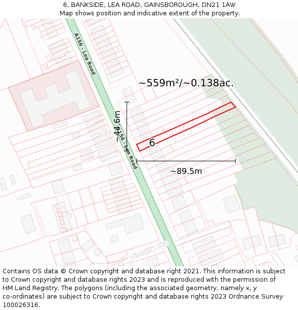 6, BANKSIDE, LEA ROAD, GAINSBOROUGH, DN21 1AW: Plot and title map