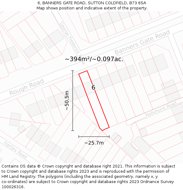 6, BANNERS GATE ROAD, SUTTON COLDFIELD, B73 6SA: Plot and title map