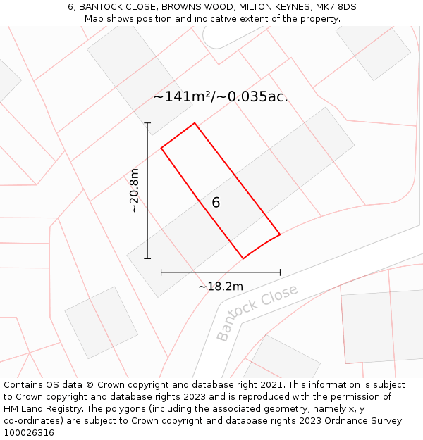 6, BANTOCK CLOSE, BROWNS WOOD, MILTON KEYNES, MK7 8DS: Plot and title map