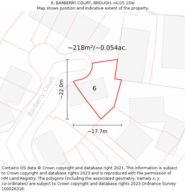 6, BARBERRY COURT, BROUGH, HU15 1SW: Plot and title map