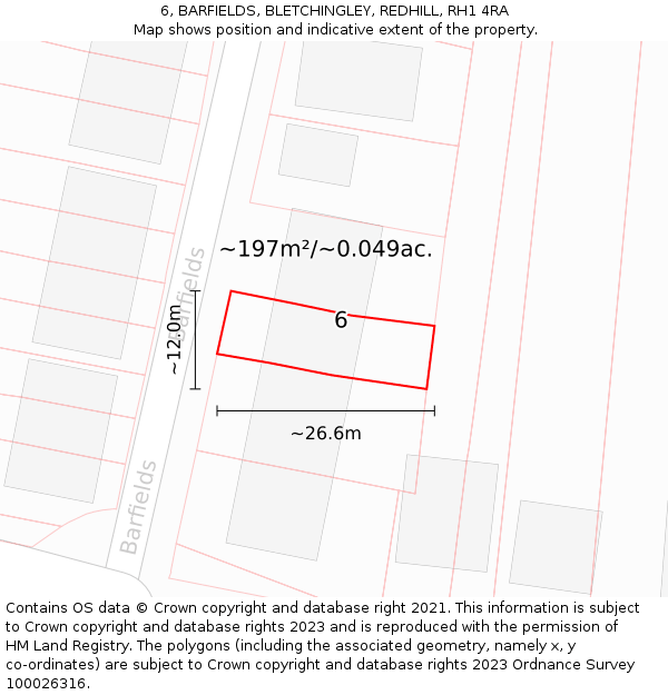 6, BARFIELDS, BLETCHINGLEY, REDHILL, RH1 4RA: Plot and title map