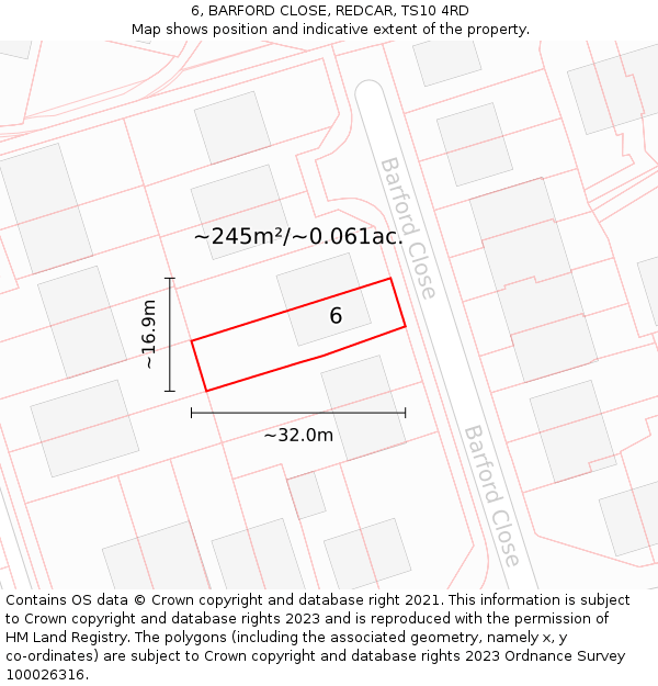 6, BARFORD CLOSE, REDCAR, TS10 4RD: Plot and title map