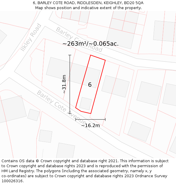 6, BARLEY COTE ROAD, RIDDLESDEN, KEIGHLEY, BD20 5QA: Plot and title map