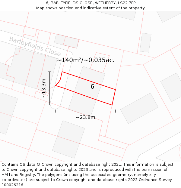 6, BARLEYFIELDS CLOSE, WETHERBY, LS22 7FP: Plot and title map