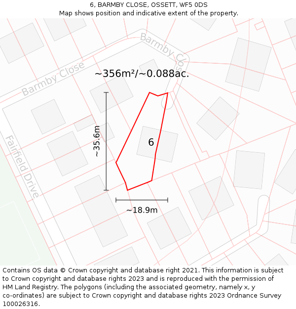 6, BARMBY CLOSE, OSSETT, WF5 0DS: Plot and title map