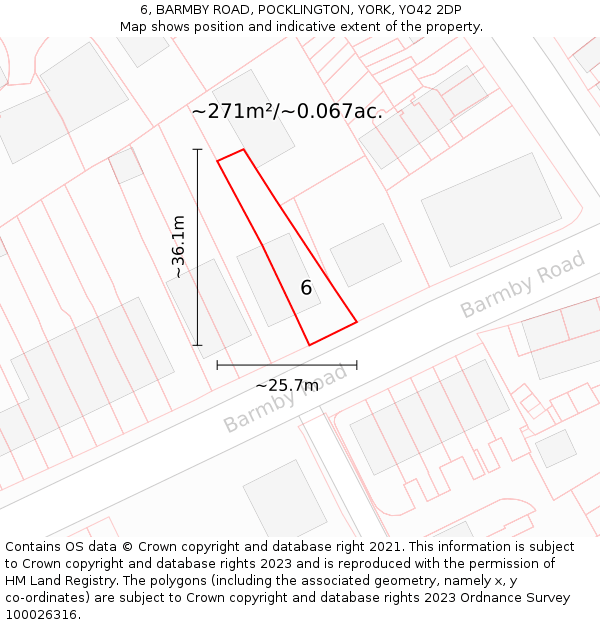 6, BARMBY ROAD, POCKLINGTON, YORK, YO42 2DP: Plot and title map