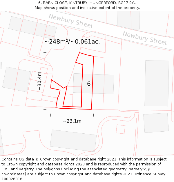 6, BARN CLOSE, KINTBURY, HUNGERFORD, RG17 9YU: Plot and title map