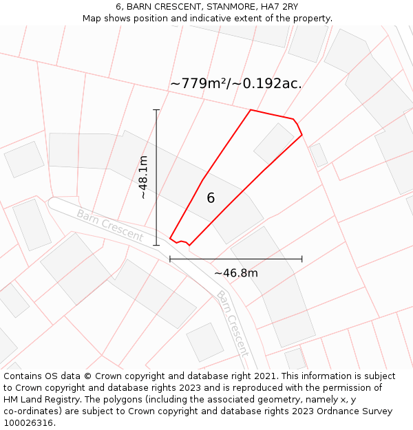6, BARN CRESCENT, STANMORE, HA7 2RY: Plot and title map