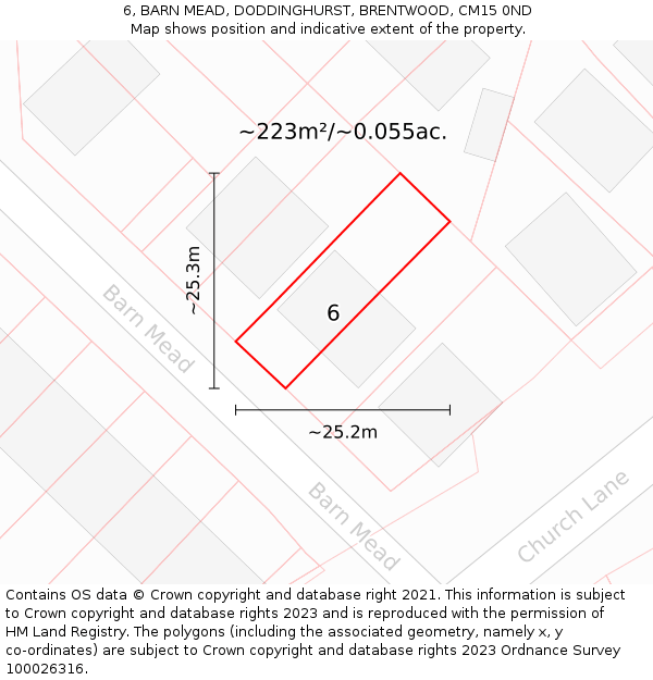 6, BARN MEAD, DODDINGHURST, BRENTWOOD, CM15 0ND: Plot and title map