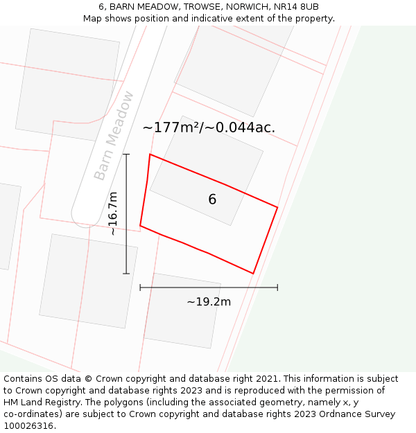 6, BARN MEADOW, TROWSE, NORWICH, NR14 8UB: Plot and title map