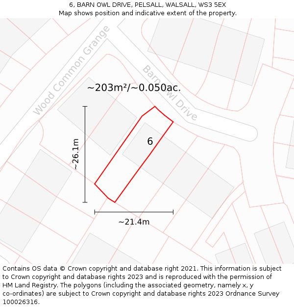 6, BARN OWL DRIVE, PELSALL, WALSALL, WS3 5EX: Plot and title map