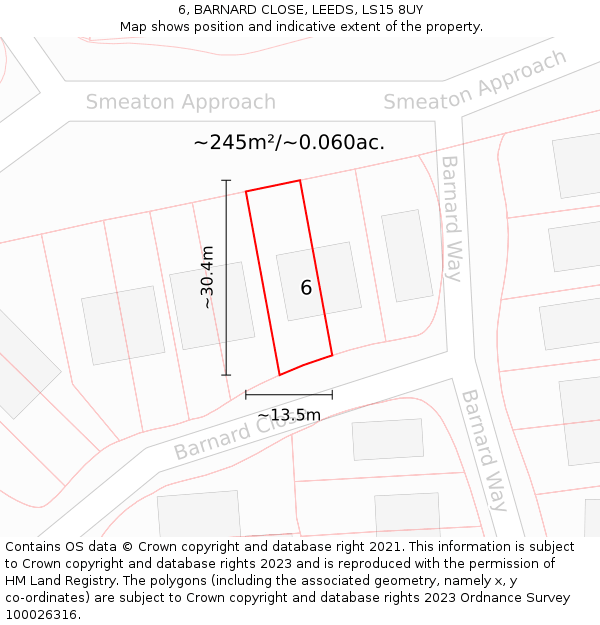 6, BARNARD CLOSE, LEEDS, LS15 8UY: Plot and title map