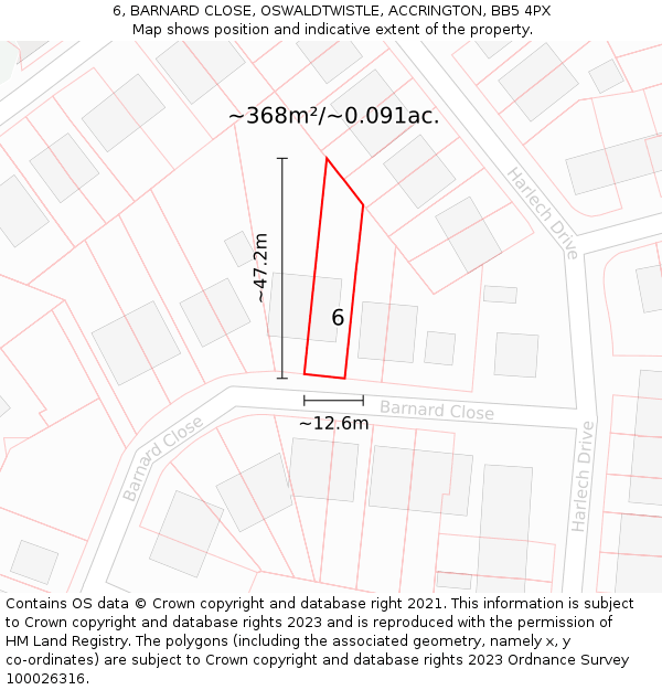 6, BARNARD CLOSE, OSWALDTWISTLE, ACCRINGTON, BB5 4PX: Plot and title map