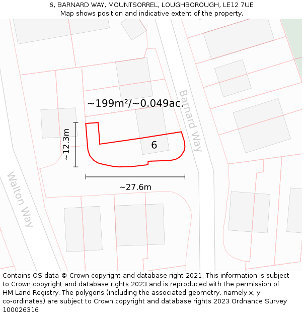6, BARNARD WAY, MOUNTSORREL, LOUGHBOROUGH, LE12 7UE: Plot and title map