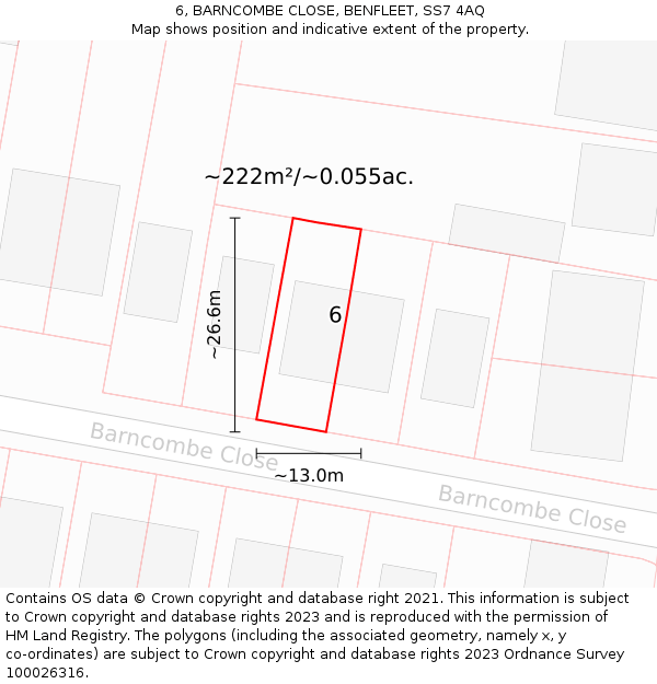 6, BARNCOMBE CLOSE, BENFLEET, SS7 4AQ: Plot and title map