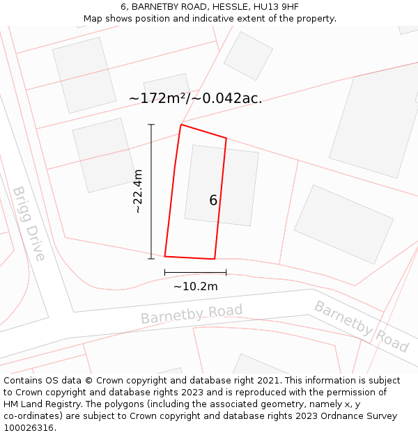 6, BARNETBY ROAD, HESSLE, HU13 9HF: Plot and title map