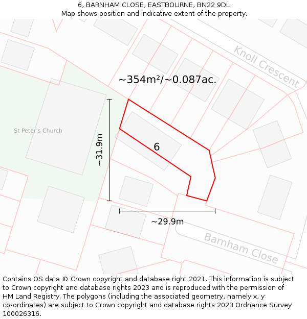 6, BARNHAM CLOSE, EASTBOURNE, BN22 9DL: Plot and title map
