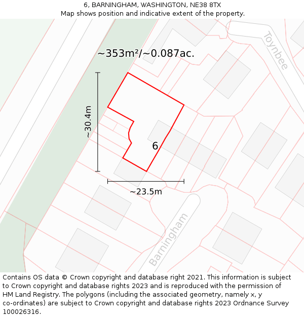 6, BARNINGHAM, WASHINGTON, NE38 8TX: Plot and title map