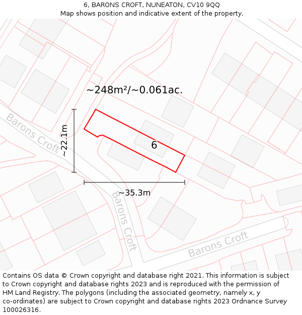 6, BARONS CROFT, NUNEATON, CV10 9QQ: Plot and title map