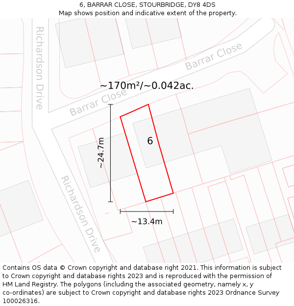 6, BARRAR CLOSE, STOURBRIDGE, DY8 4DS: Plot and title map
