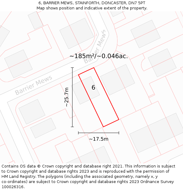 6, BARRIER MEWS, STAINFORTH, DONCASTER, DN7 5PT: Plot and title map